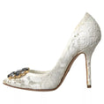 Load image into Gallery viewer, Dolce & Gabbana Weiße Taormina Spitze Kristall Absatz Pumps Schuhe
