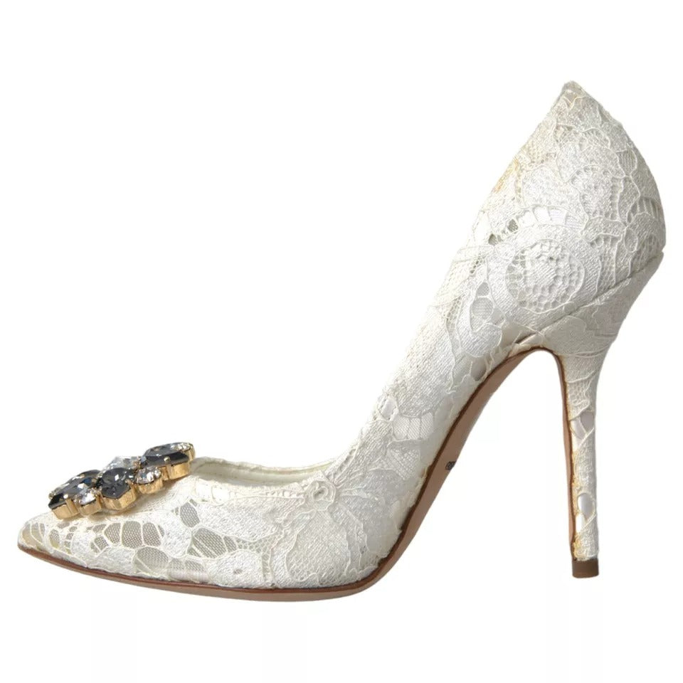 Dolce & Gabbana Weiße Taormina Spitze Kristall Absatz Pumps Schuhe