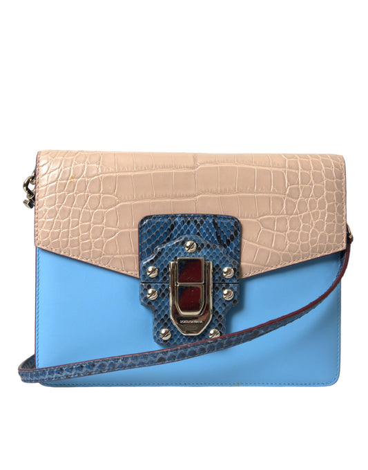 Dolce & Gabbana Blau Beige Exotisches Leder LUCIA Crossbody Geldbörse Tasche