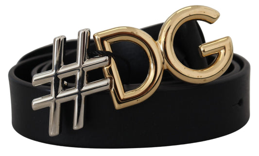 Dolce & Gabbana Schwarzes Leder Metall #DG Logo Schnalle Gürtel