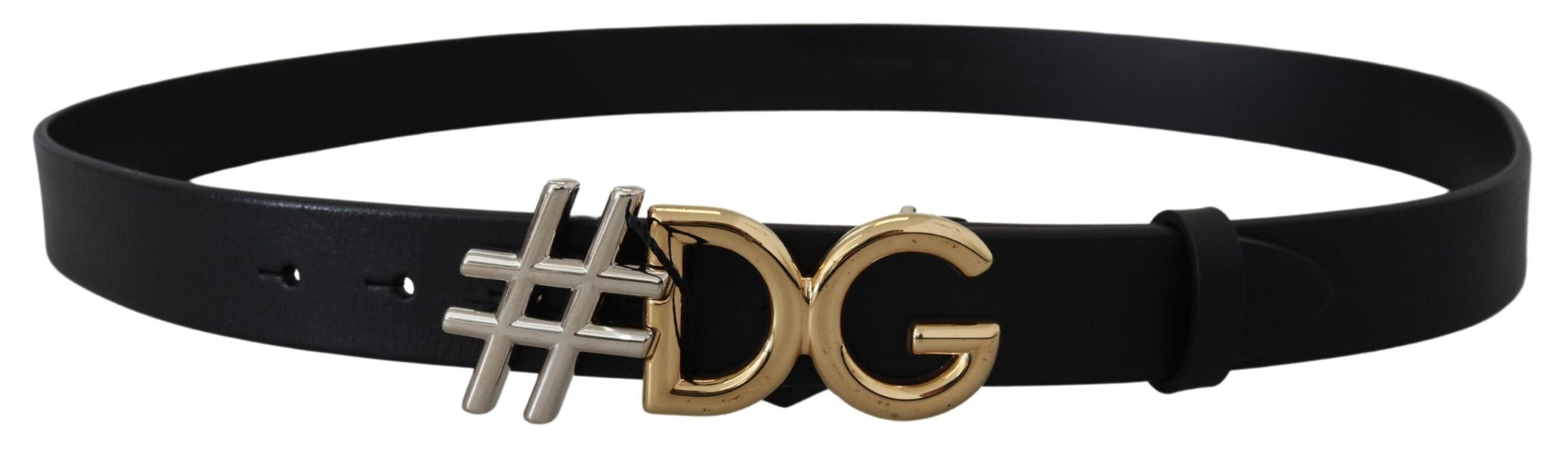 Dolce & Gabbana Schwarzes Leder Metall #DG Logo Schnalle Gürtel