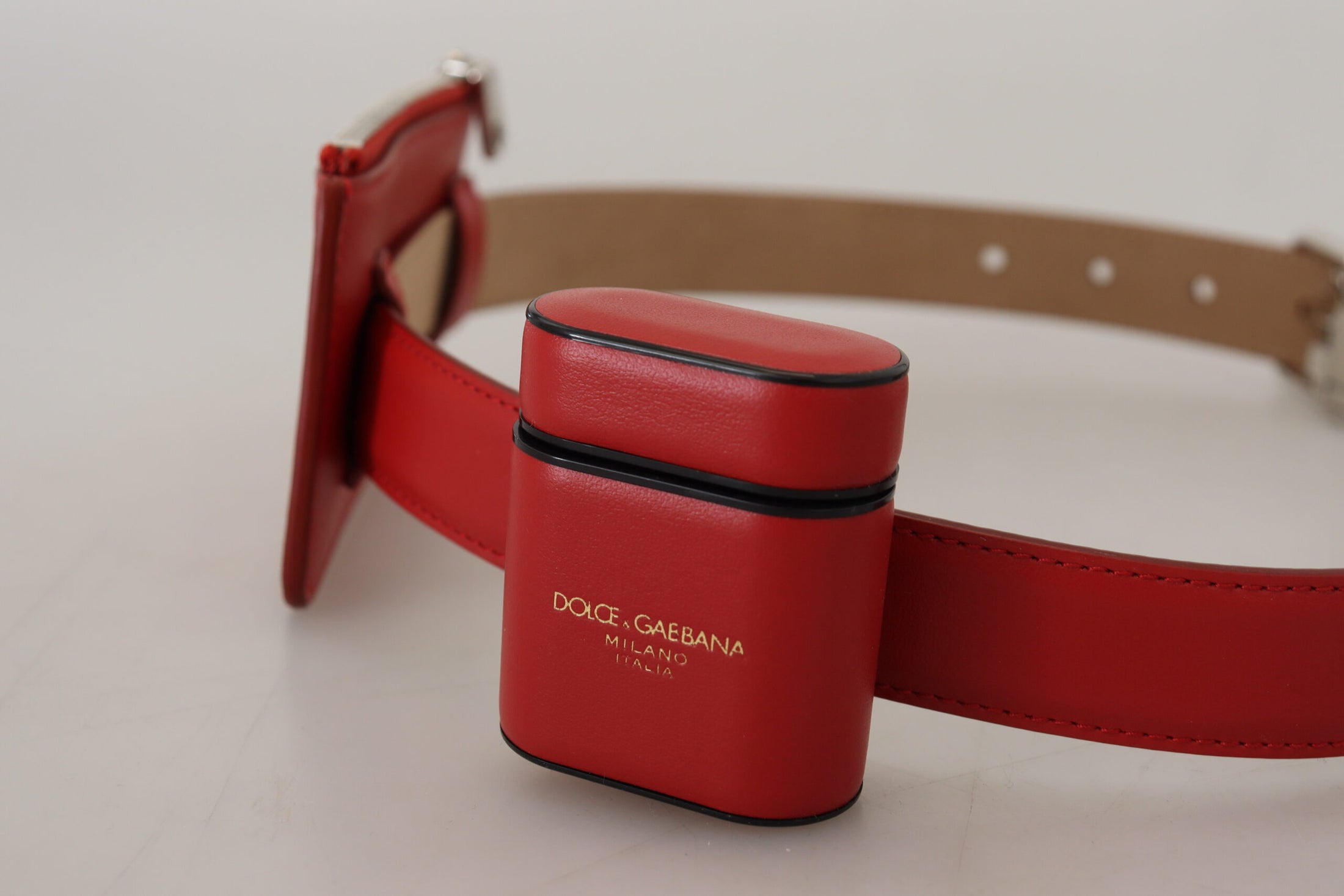 Dolce & Gabbana Rot Airpods Fall Münze Geldbeutel Silber Schnalle Gürtel