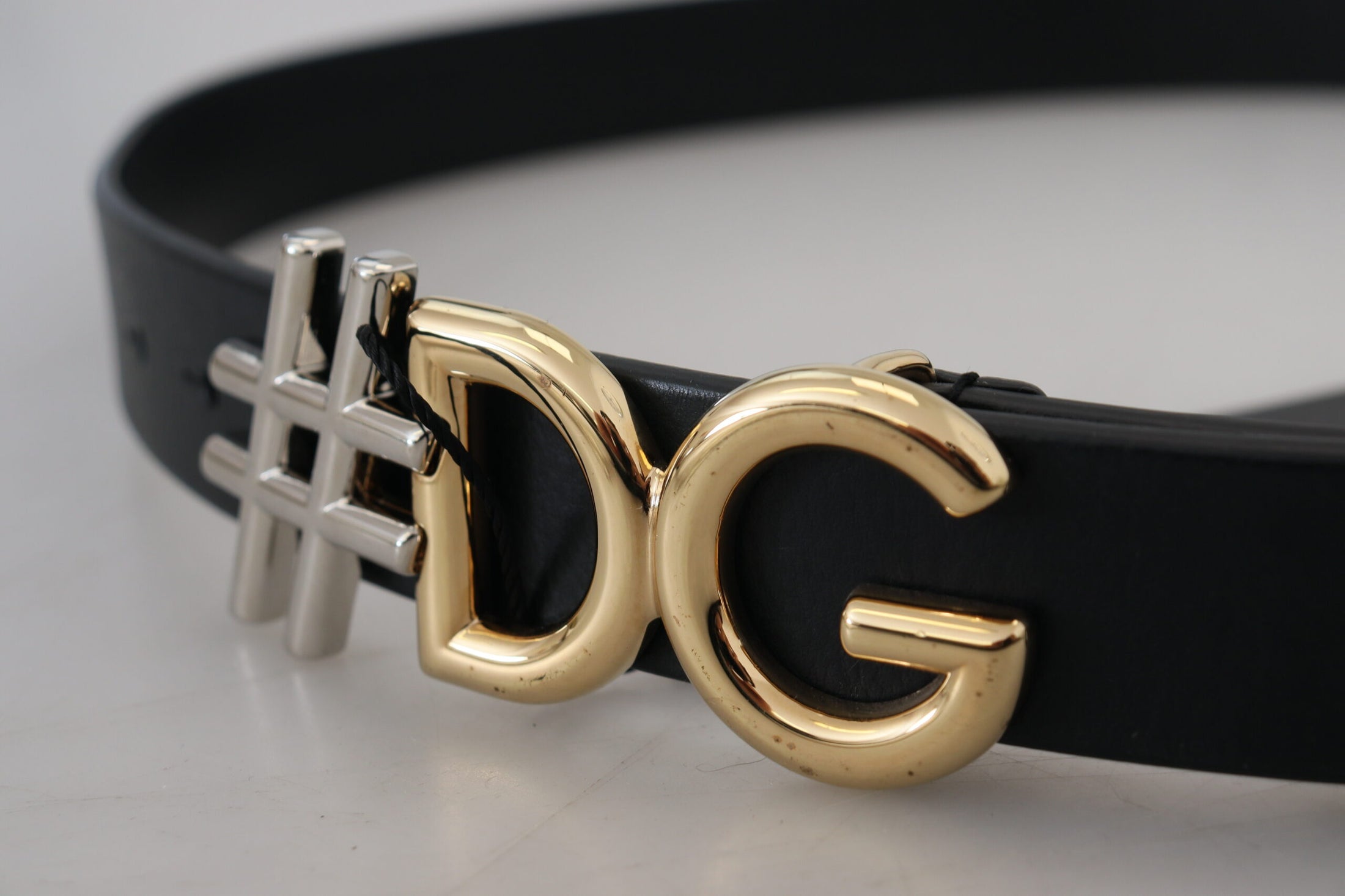 Dolce & Gabbana Schwarzes Leder Metall #DG Logo Schnalle Gürtel