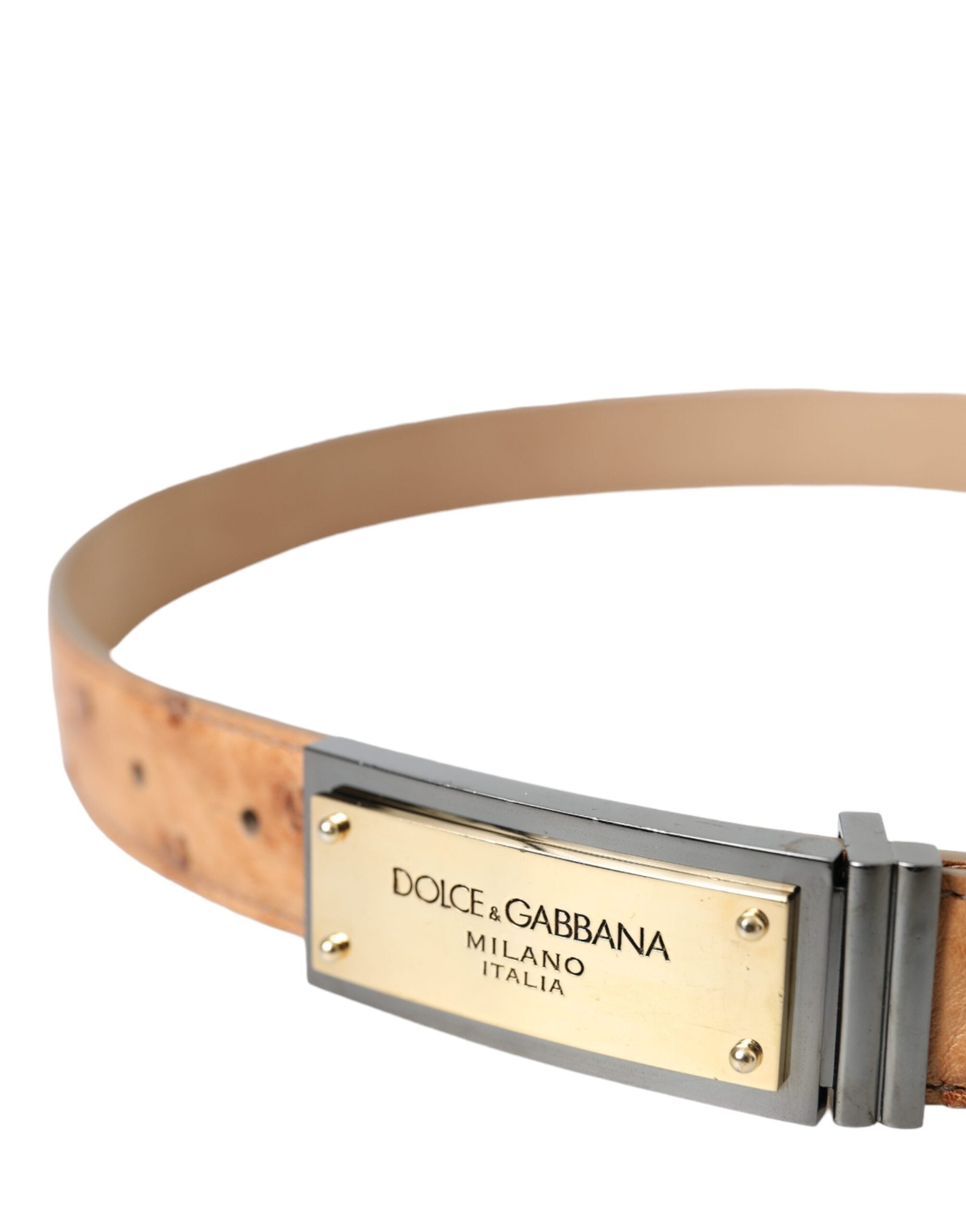 Dolce & Gabbana Beige Leder Gold Logo Gravierte Schnalle Gürtel