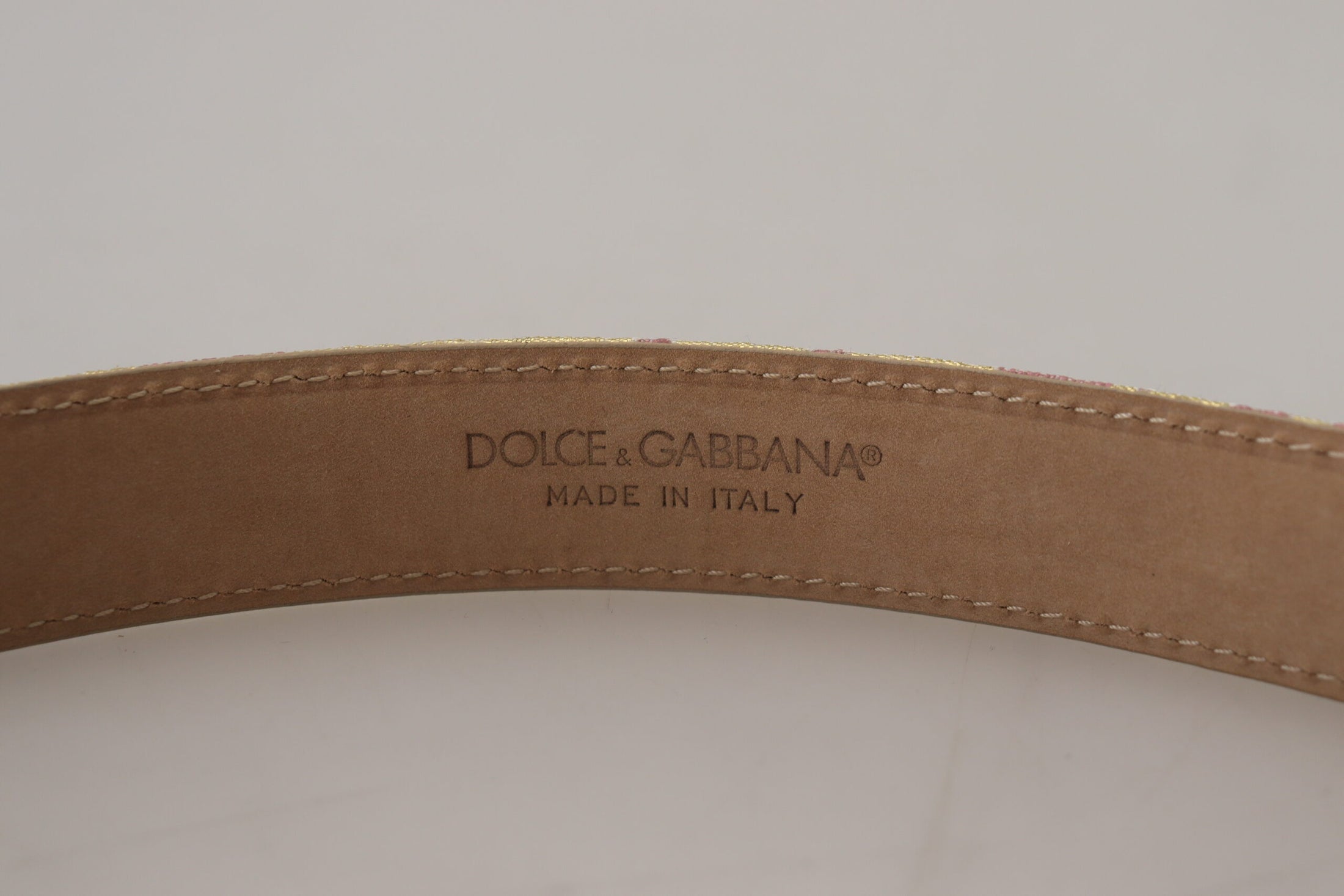 Dolce & Gabbana Rosa Jaquard DG Logo Gold Metallschnalle Gürtel