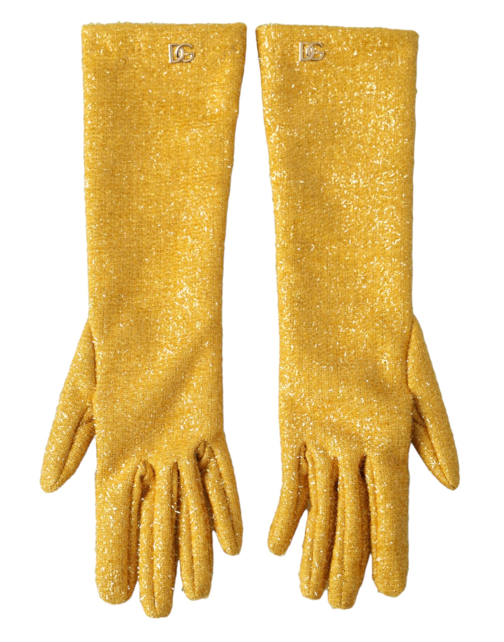 Dolce & Gabbana Gold Lurex Fantasia Mittlere Armlänge Handschuhe