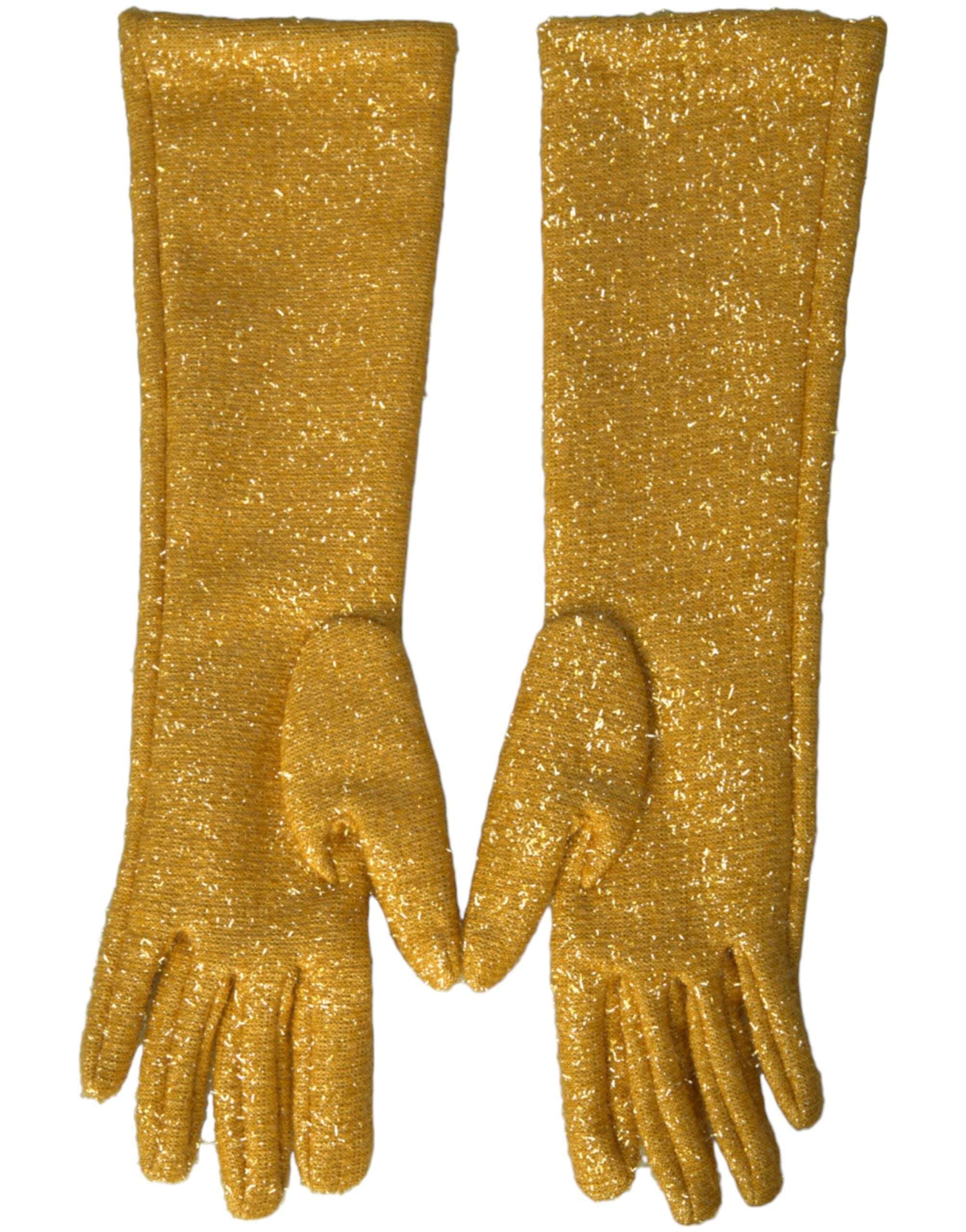 Dolce & Gabbana Gold Lurex Fantasia Mittlere Armlänge Handschuhe