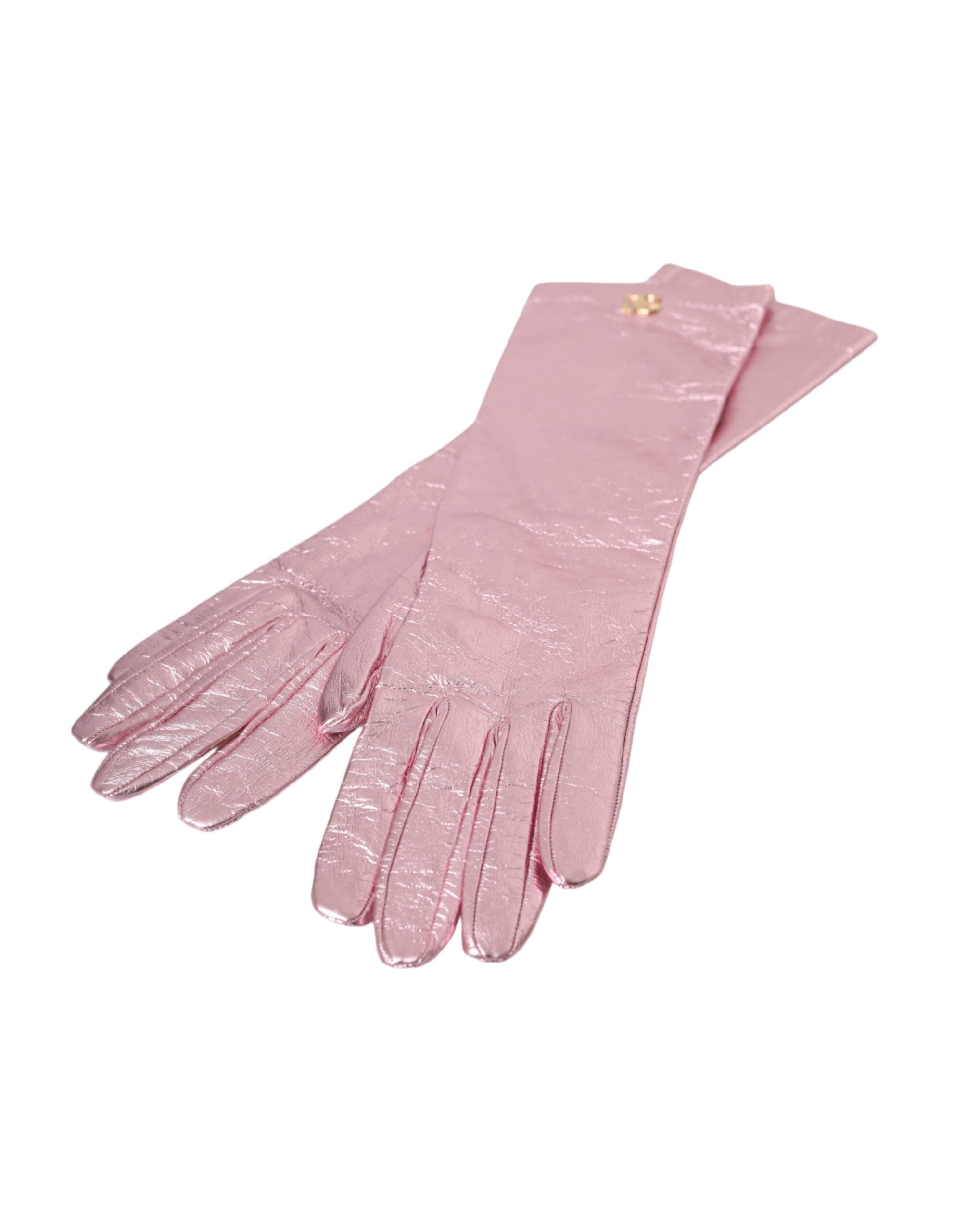 Dolce & Gabbana Rosa laminierte Logo-Handschuhe mittlerer Armlänge