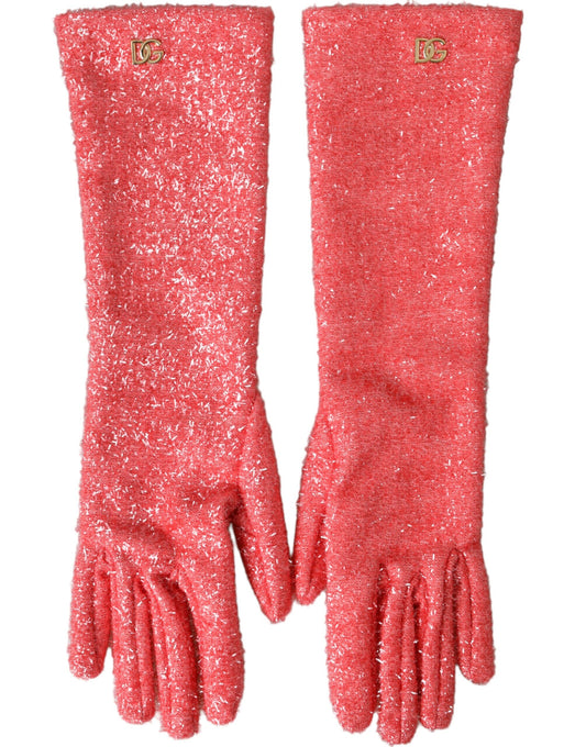 Dolce & Gabbana Rosa Lurex Fantasia Handschuhe mittlerer Armlänge