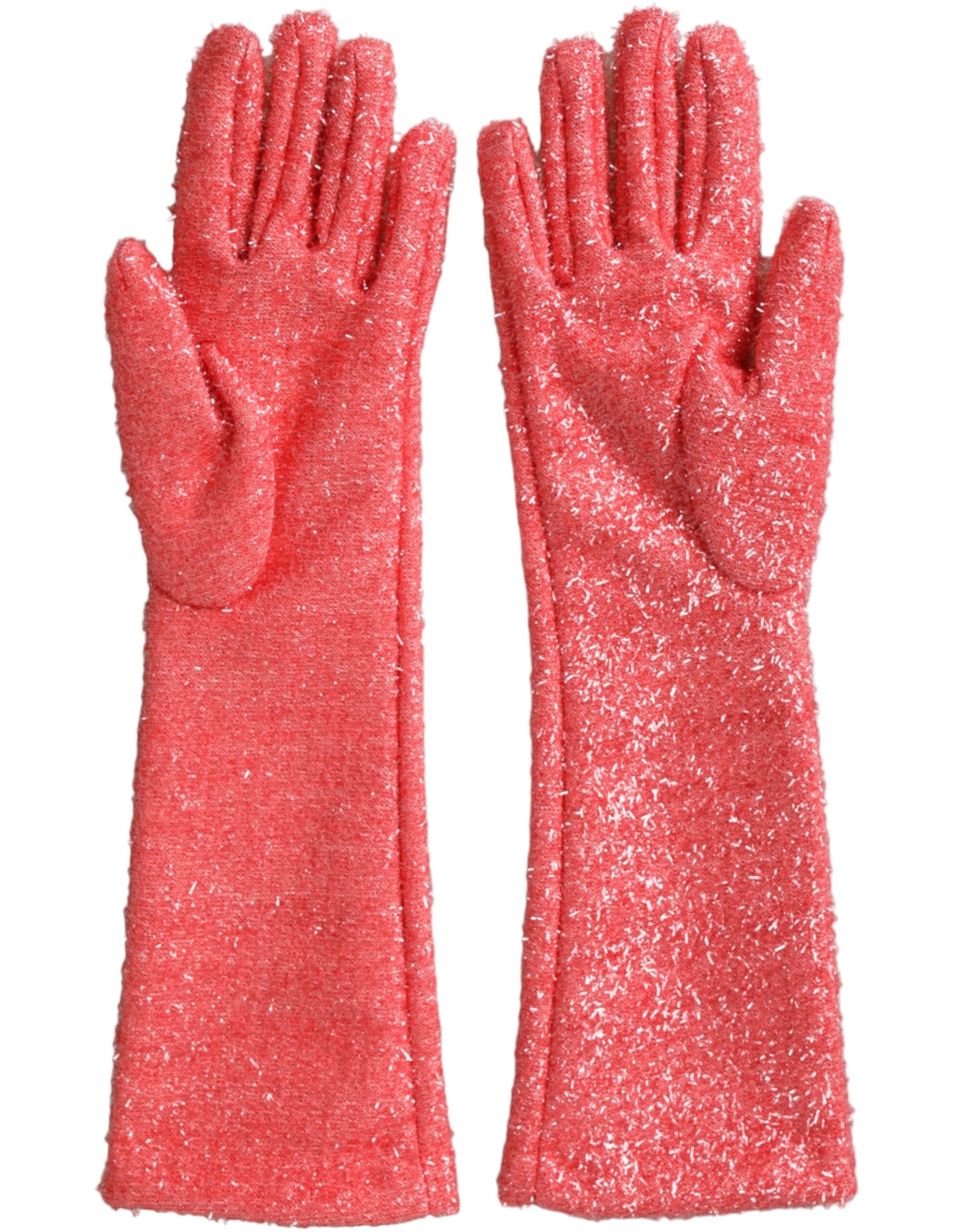 Dolce & Gabbana Rosa Lurex Fantasia Handschuhe mittlerer Armlänge