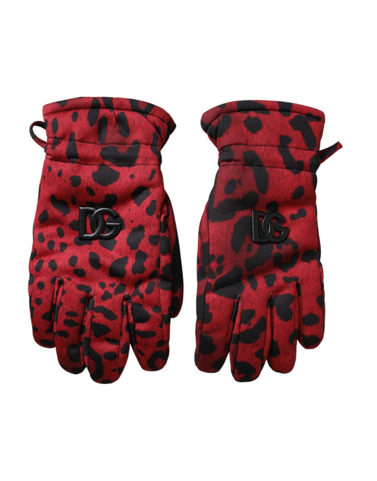 Dolce & Gabbana Rote Handschuhe mit Leopardenlogo in Handgelenklänge