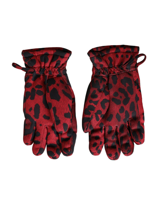 Dolce & Gabbana Rote Handschuhe mit Leopardenlogo in Handgelenklänge