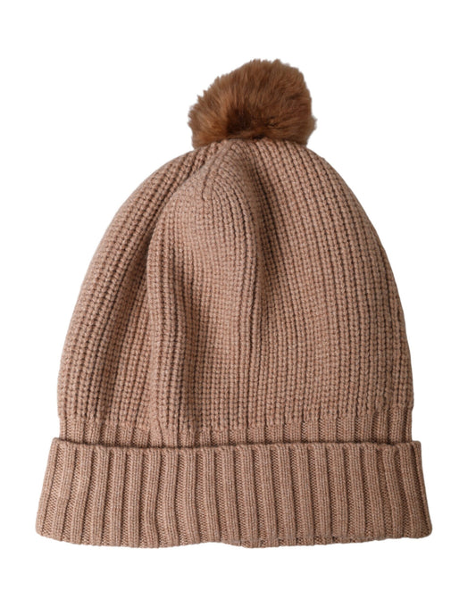 Dolce & Gabbana Brown Solid gestrickt Pelz Ball Winter Beanie Hut