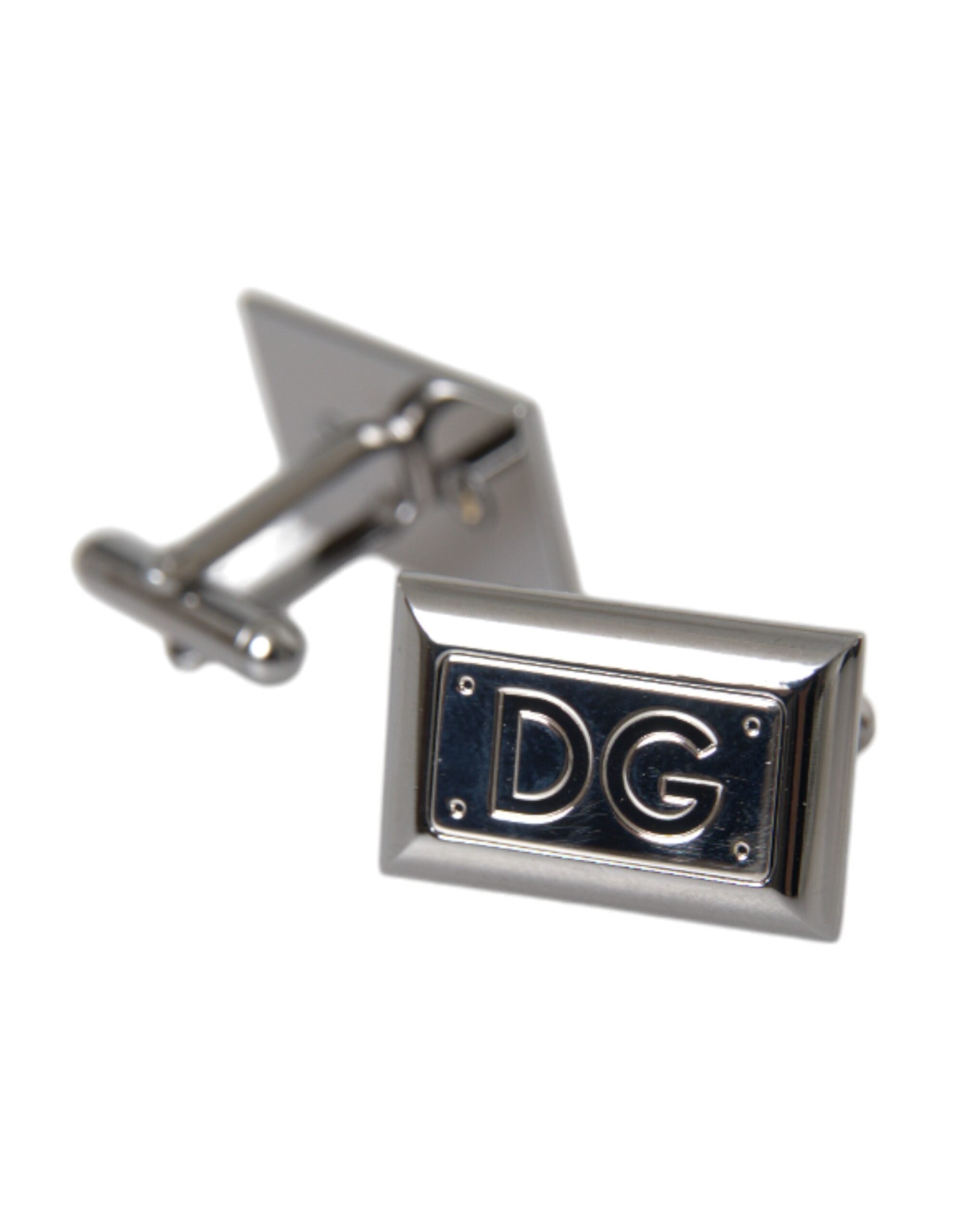 Dolce & Gabbana Versilberte Metall Messing DG Logo Pin Manschettenknöpfe