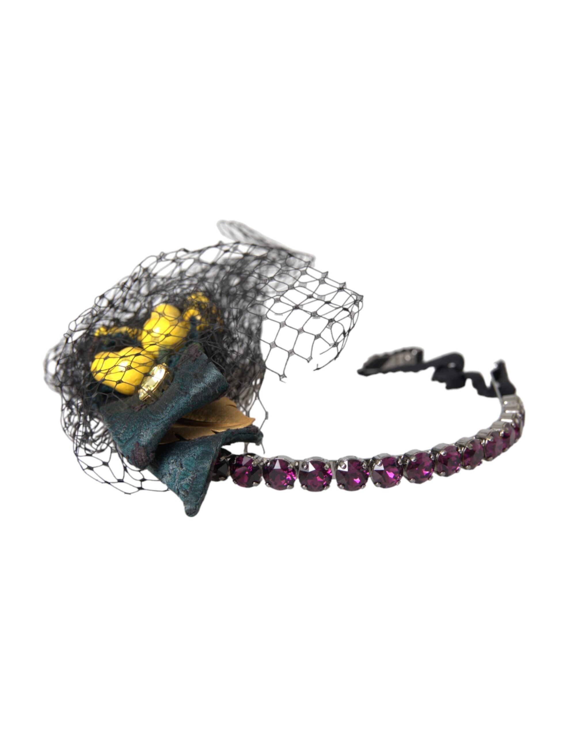 Dolce & Gabbana Schwarze Zitronen Sizilien Lila Kristallnetz Stirnband Diadem