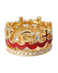 Bild in Galerie-Betrachter laden, Dolce & Gabbana Goldfarbener Messing-Kristall-Emaille DG CROWN Statement-Ring
