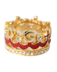 Bild in Galerie-Betrachter laden, Dolce & Gabbana Goldfarbener Messing-Kristall-Emaille DG CROWN Statement-Ring
