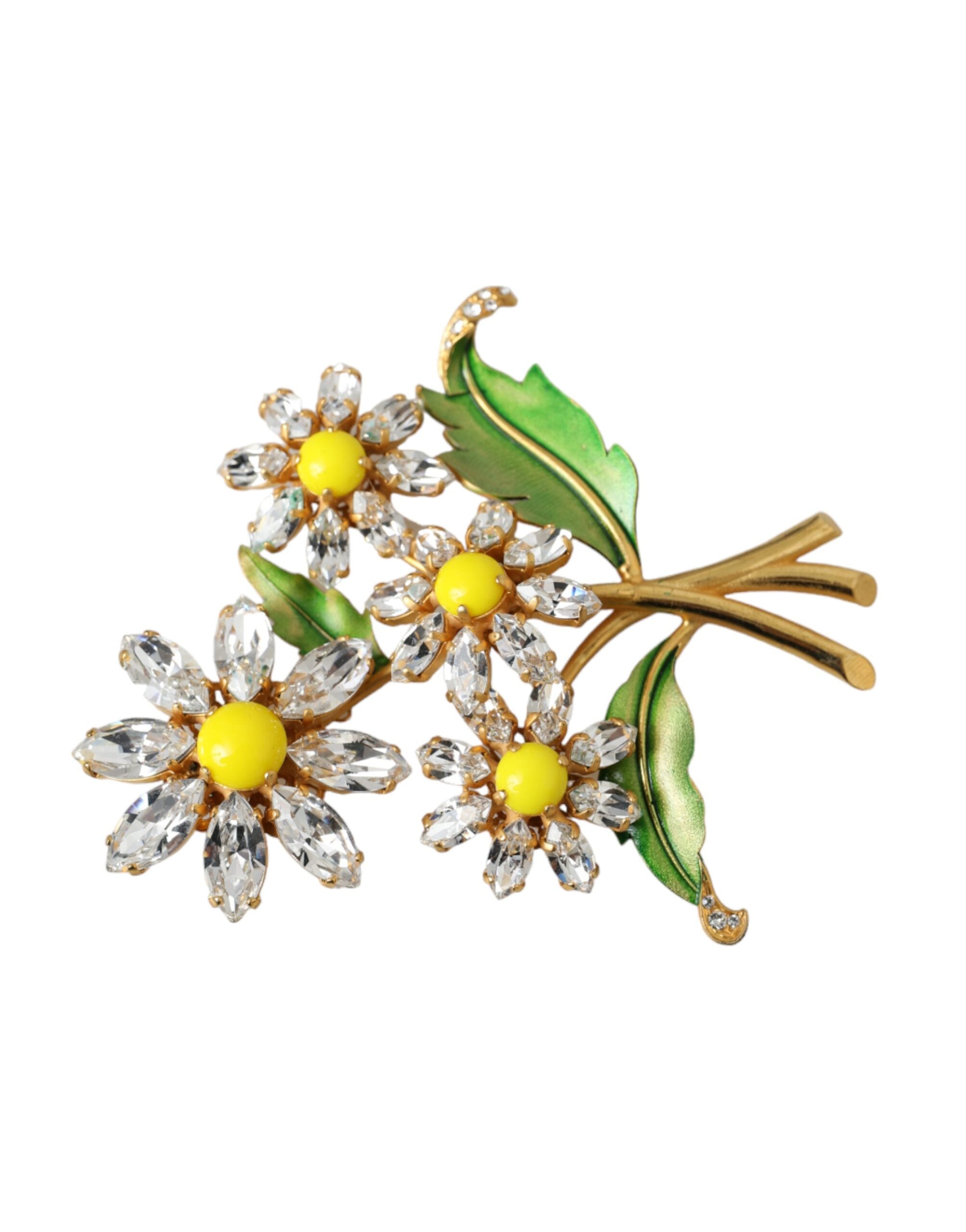 Dolce & Gabbana Gold Gelb Grün Filigran Blume Kristalle Brosche Pin