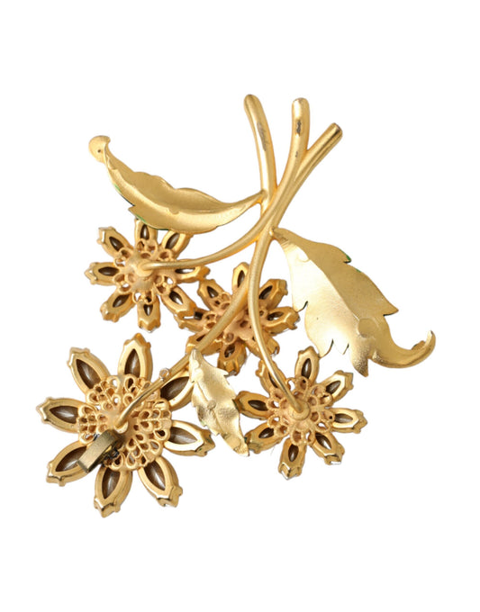 Dolce & Gabbana Gold Gelb Grün Filigran Blume Kristalle Brosche Pin