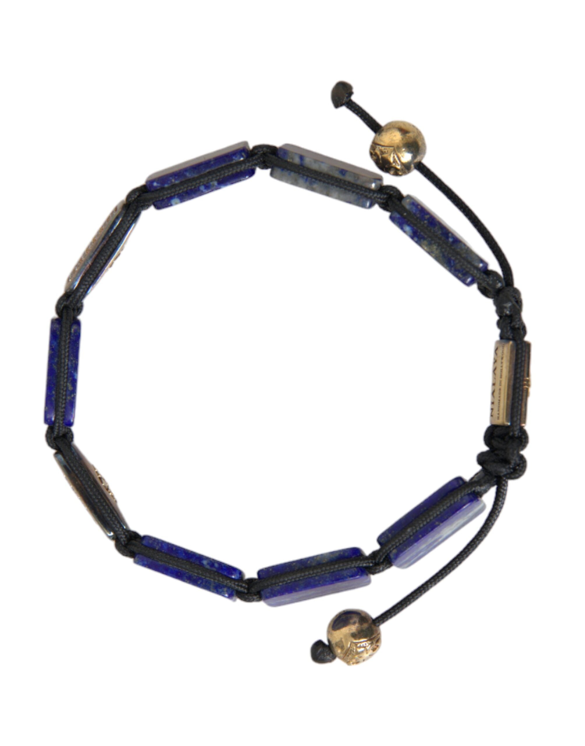 Nialaya Flache Perle Blau Lapis Weiß CZ 925 Armband Herren