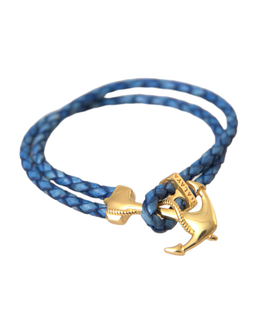 Nialaya Blau-Gold-Anker 925 Silber Charms Armband Herren