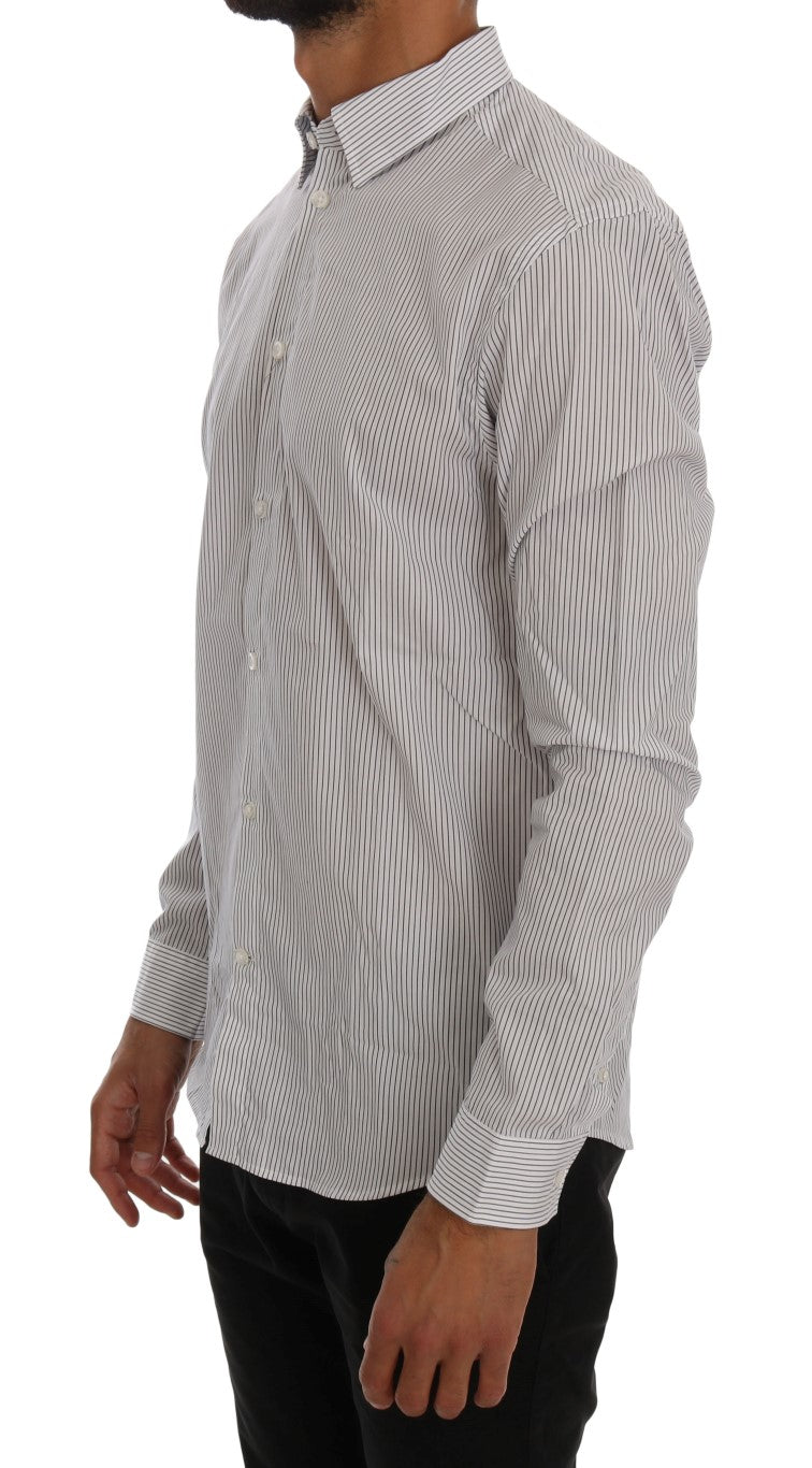 Frankie Morello Elegant white and blue striped casual shirt