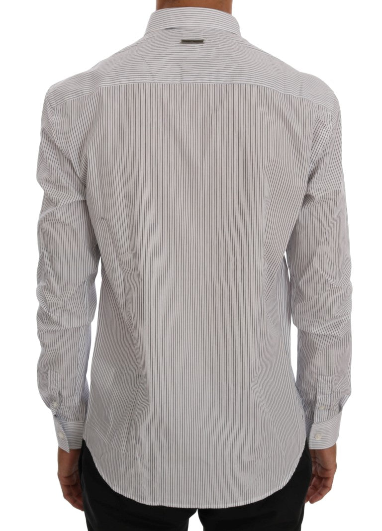 Frankie Morello Elegant white and blue striped casual shirt