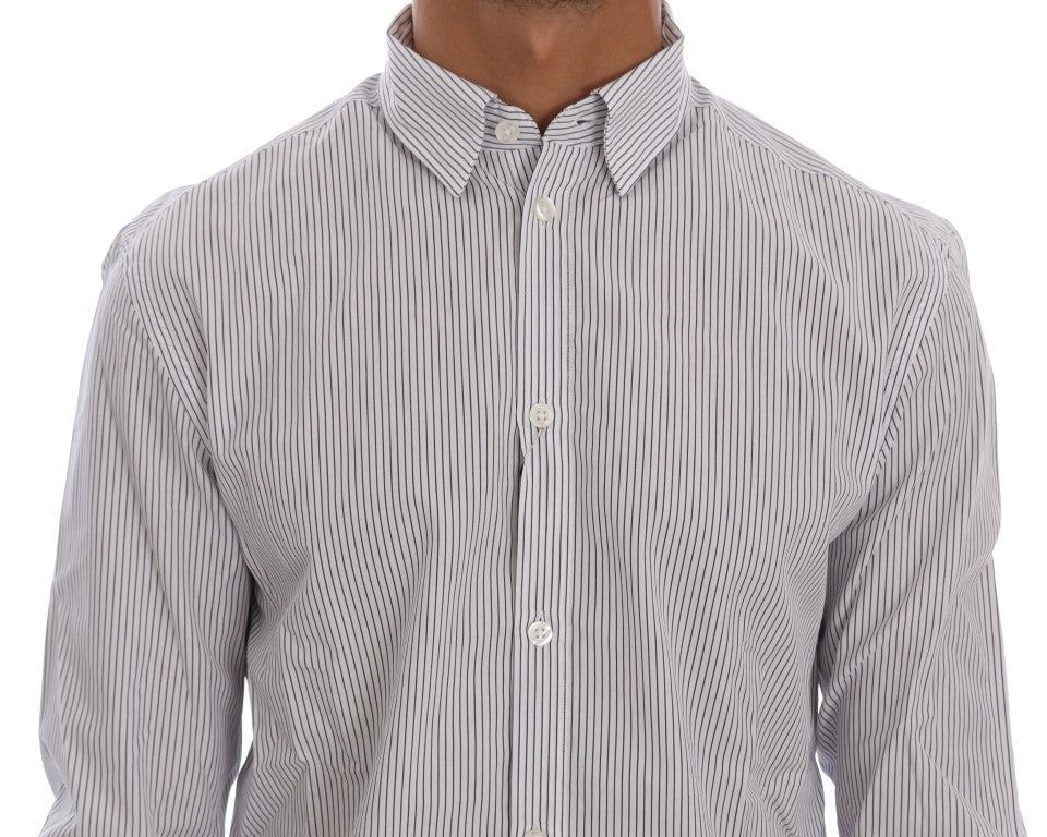 Frankie Morello Elegant white and blue striped casual shirt