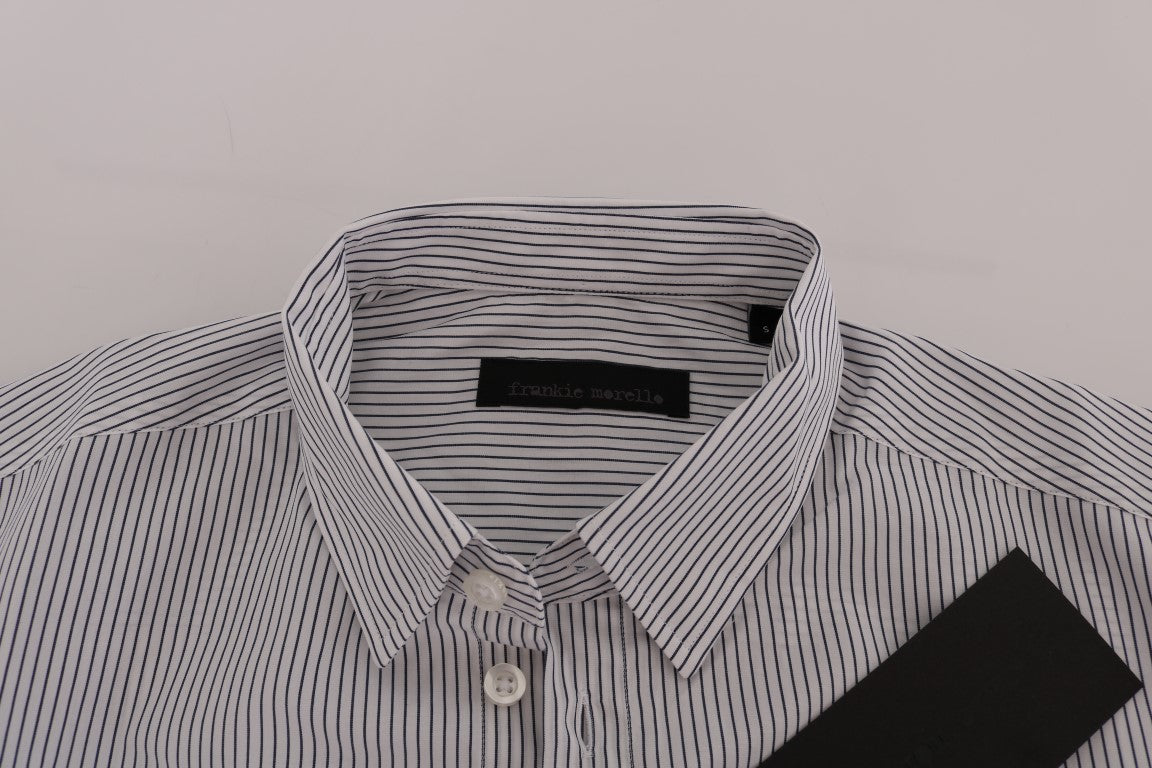 Frankie Morello Elegant white and blue striped casual shirt