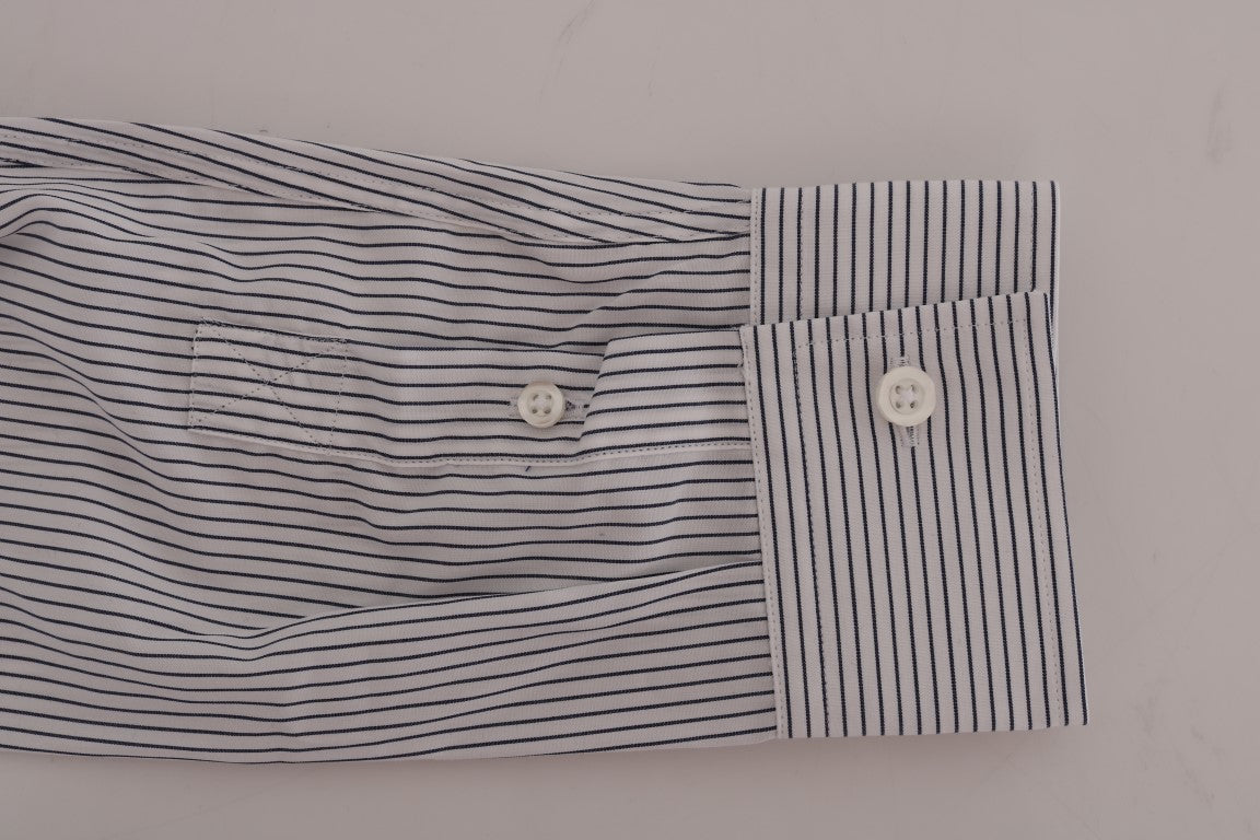 Frankie Morello Elegant white and blue striped casual shirt