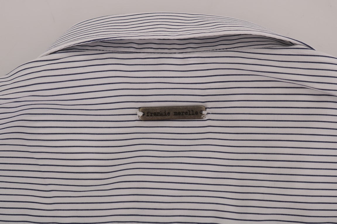 Frankie Morello Elegant white and blue striped casual shirt