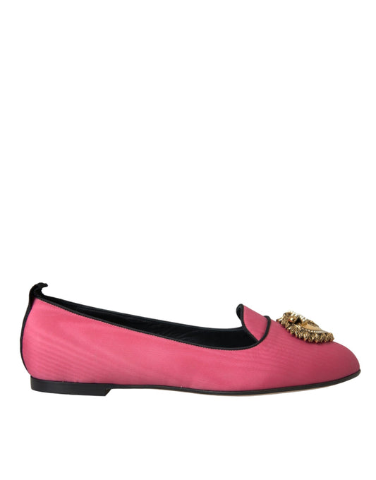 Dolce & Gabbana Rosa Samt Slip On Loafers Flats Schuhe