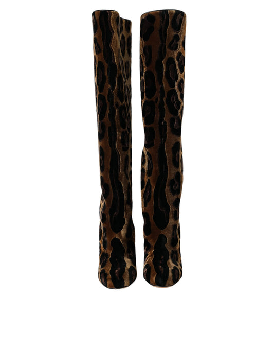 Dolce & Gabbana Braune Giraffe Samt Leder Stiefel Schuhe