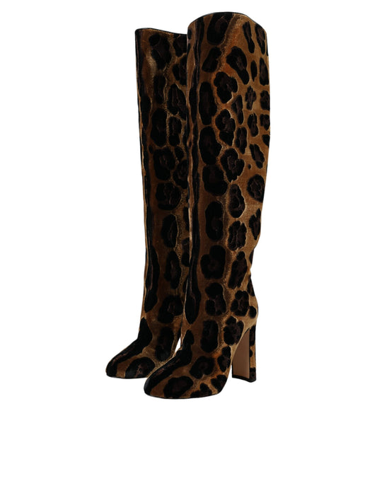 Dolce & Gabbana Braune Giraffe Samt Leder Stiefel Schuhe