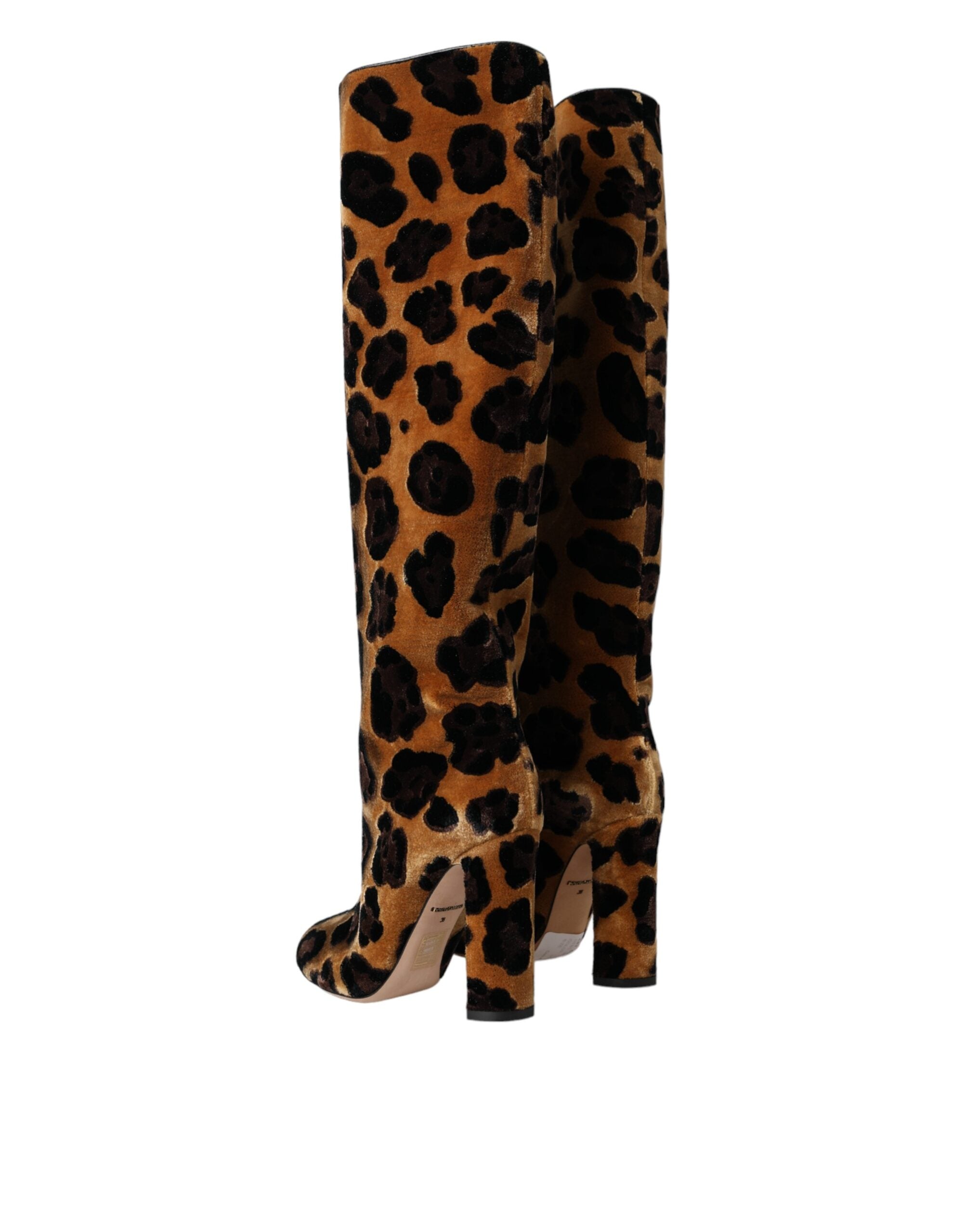 Dolce & Gabbana Braune Giraffe Samt Leder Stiefel Schuhe