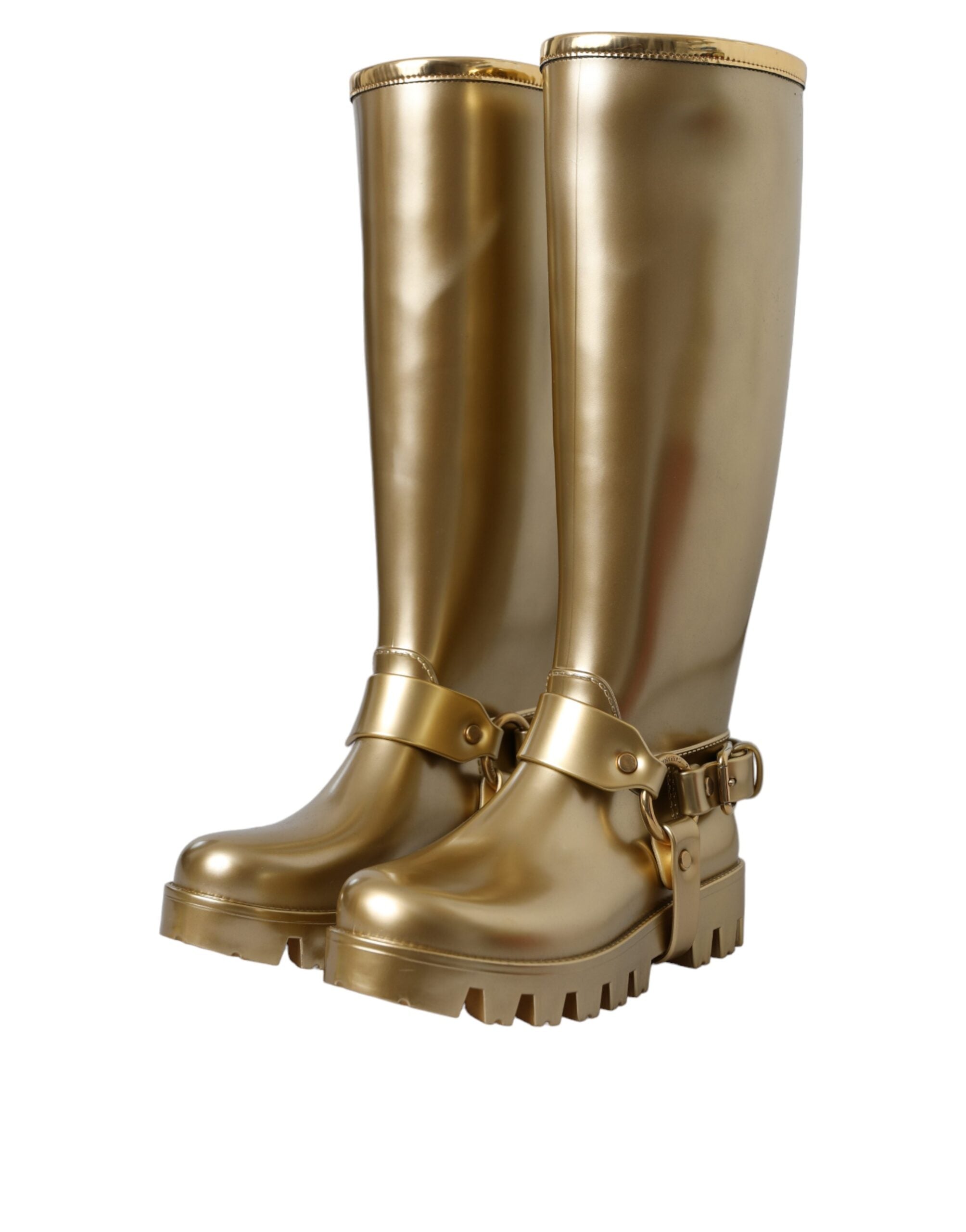 Dolce & Gabbana Metallic Gold Gummi PVC Regen Stiefel Schuhe