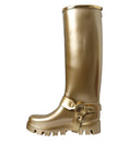 Load image into Gallery viewer, Dolce & Gabbana Metallic Gold Gummi PVC Regen Stiefel Schuhe
