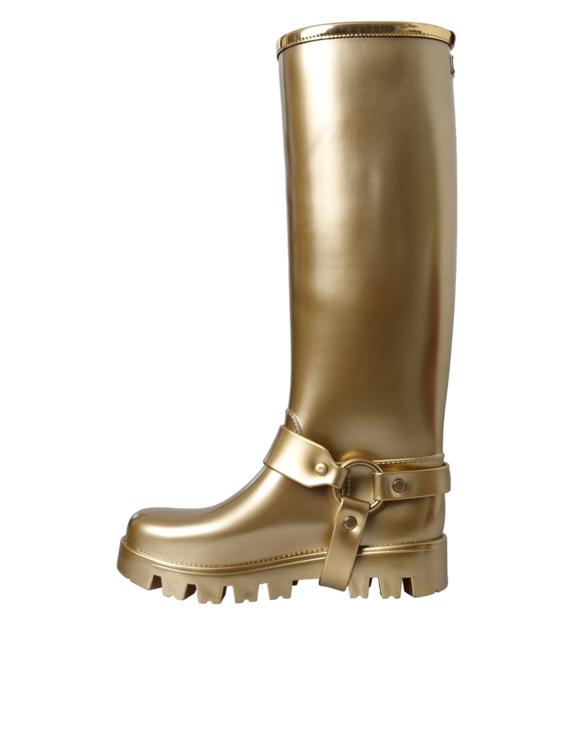 Dolce & Gabbana Metallic Gold Gummi PVC Regen Stiefel Schuhe