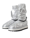 Load image into Gallery viewer, Dolce & Gabbana Metallic Silber gesteppt Logo Patch Stiefel Schuhe
