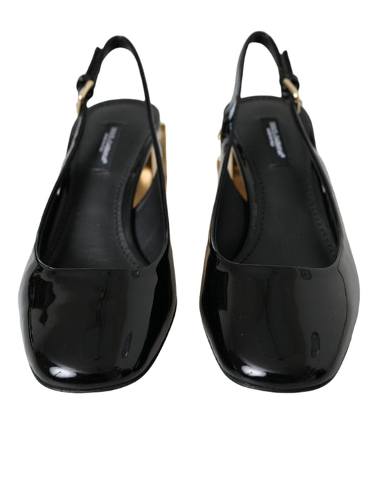 Dolce & Gabbana Schwarz Gold Leder verschönert Slingbacks Schuhe