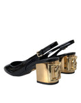 Load image into Gallery viewer, Dolce & Gabbana Schwarz Gold Leder verschönert Slingbacks Schuhe
