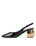 Load image into Gallery viewer, Dolce & Gabbana Schwarz Gold Leder verschönert Slingbacks Schuhe
