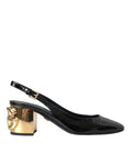 Load image into Gallery viewer, Dolce & Gabbana Schwarz Gold Leder verschönert Slingbacks Schuhe
