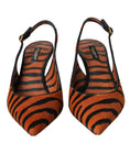 Load image into Gallery viewer, Dolce & Gabbana Schwarz Orange Zebra Leder Slingbacks Schuhe
