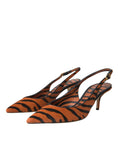 Load image into Gallery viewer, Dolce & Gabbana Schwarz Orange Zebra Leder Slingbacks Schuhe
