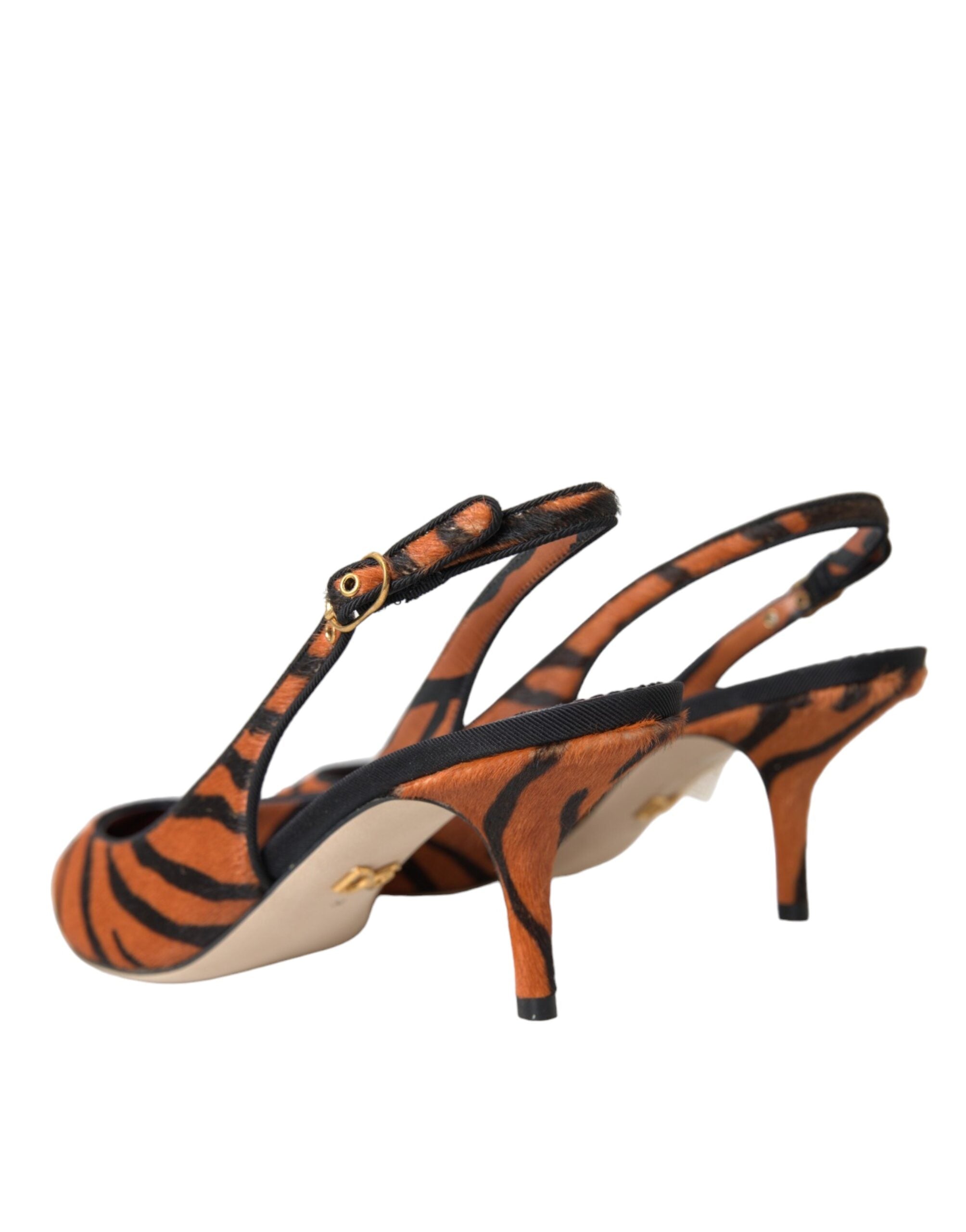 Dolce & Gabbana Schwarz Orange Zebra Leder Slingbacks Schuhe