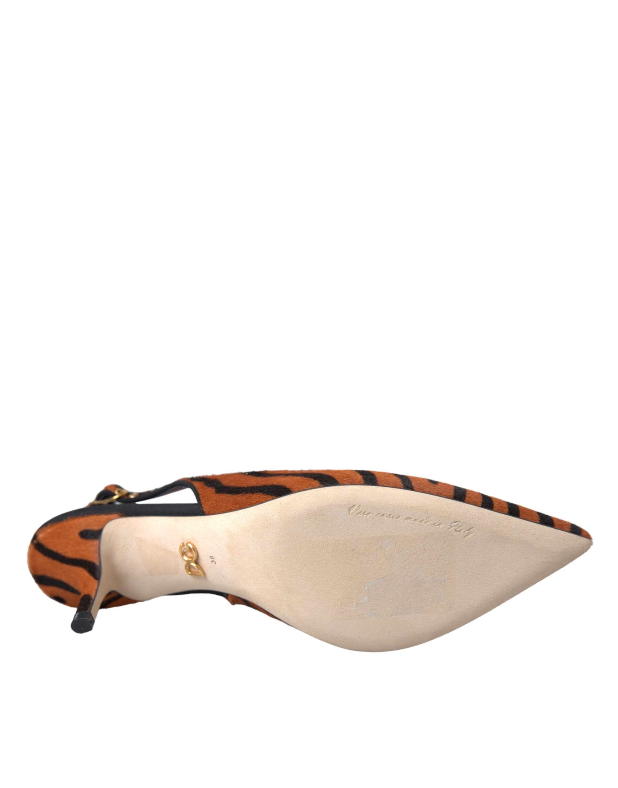 Dolce & Gabbana Schwarz Orange Zebra Leder Slingbacks Schuhe