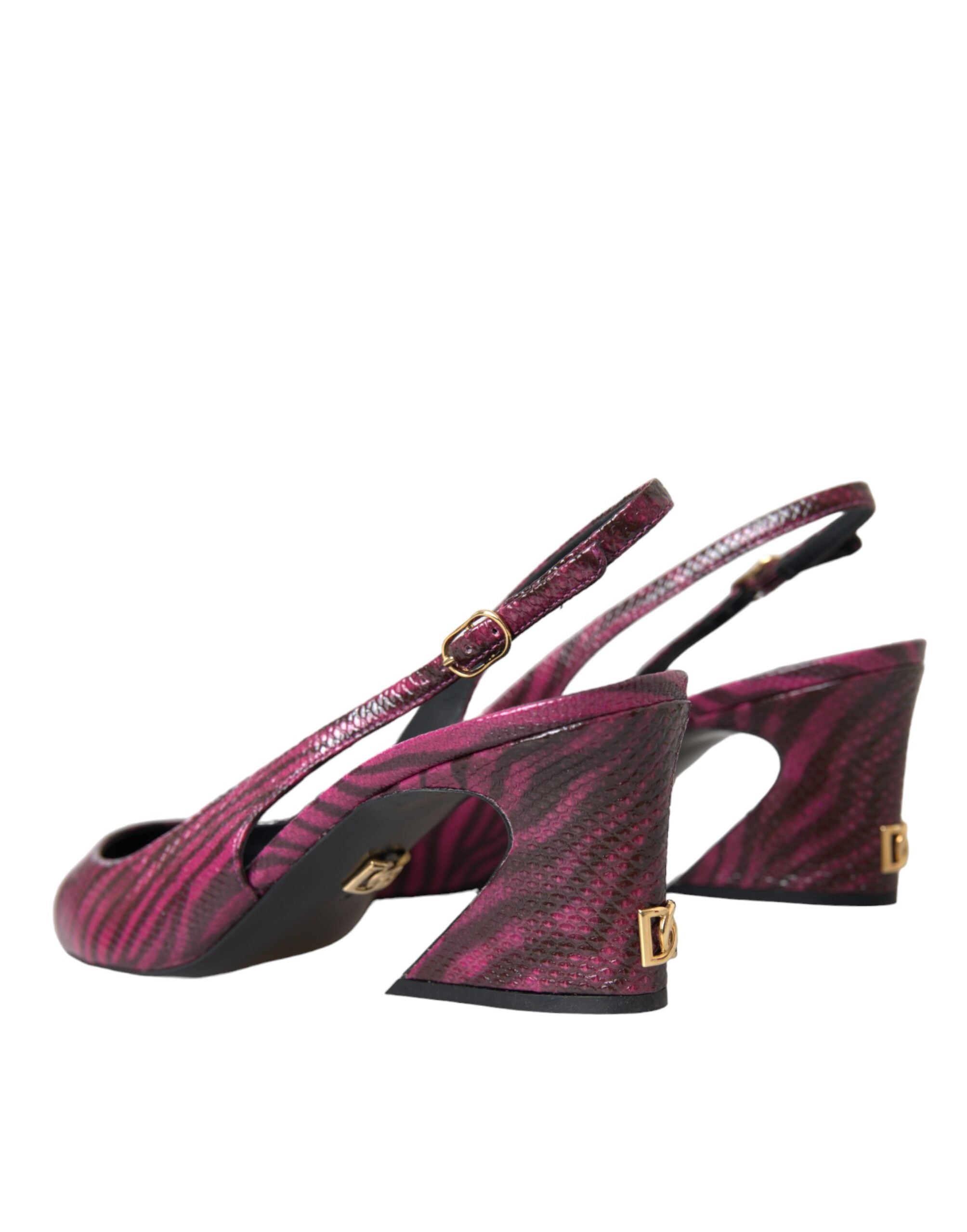 Dolce & Gabbana Maroon Zebra Leder Absätze Slingbacks Schuhe