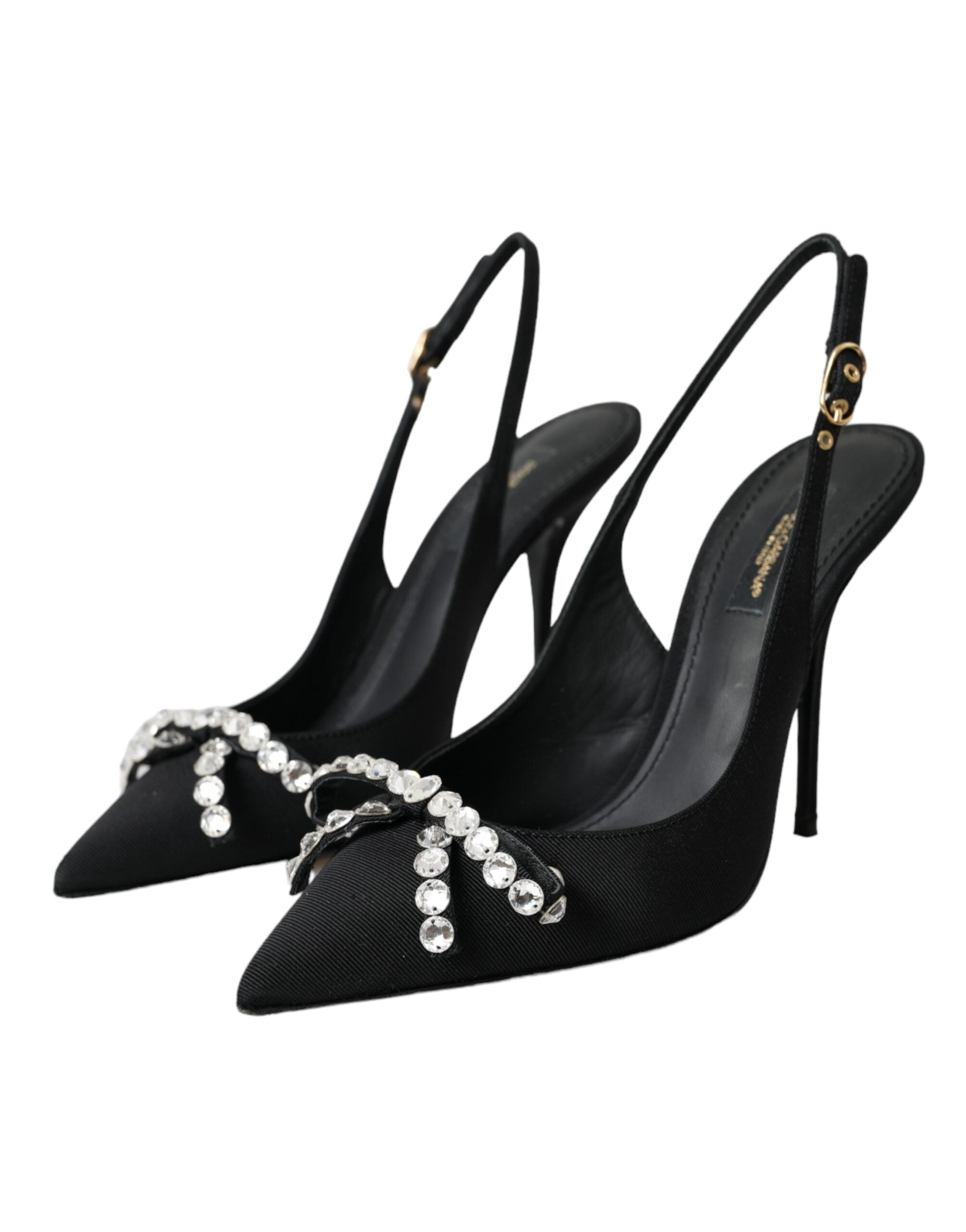 Dolce & Gabbana Schwarze, kristallverzierte Slingback-Schuhe