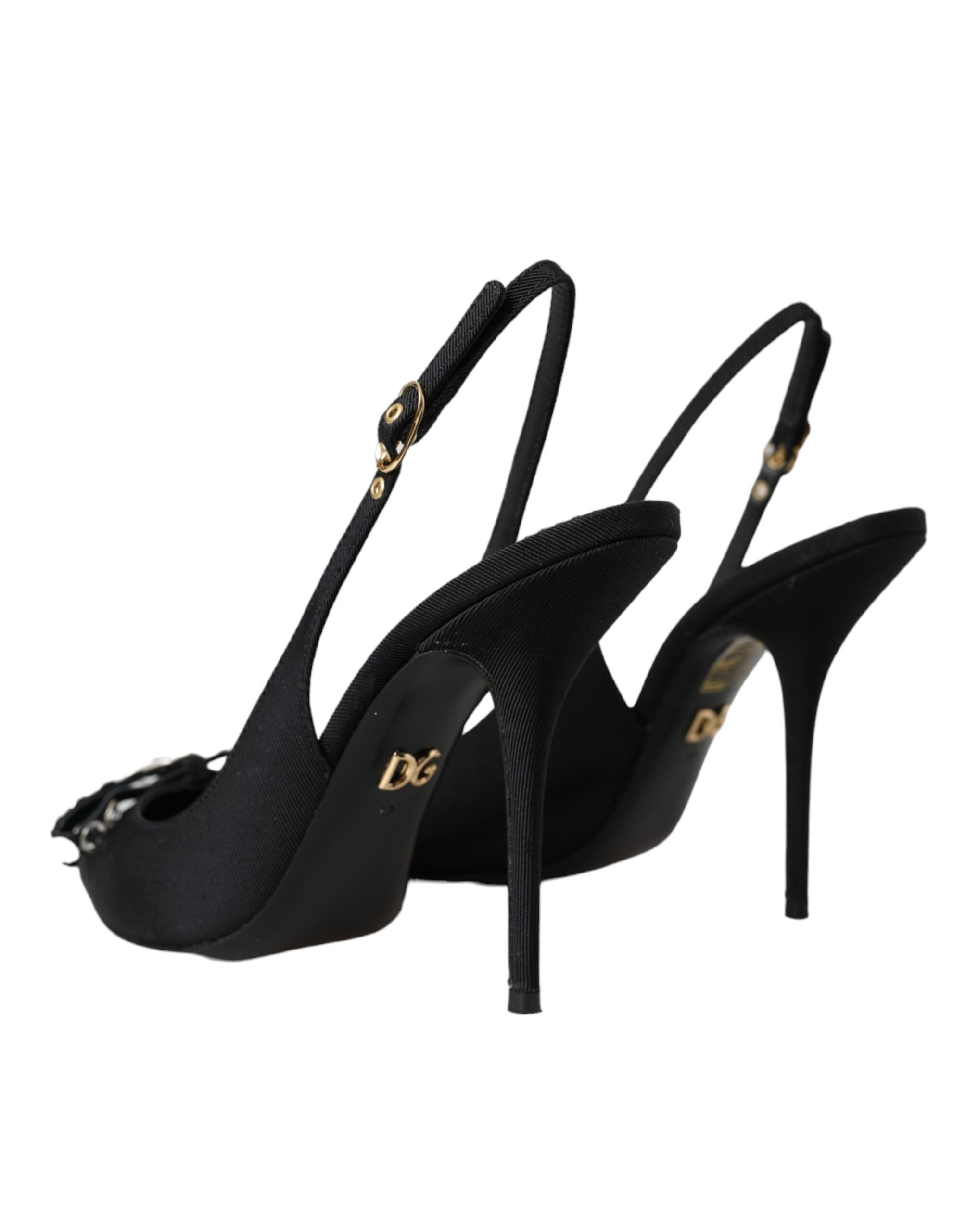 Dolce & Gabbana Schwarze, kristallverzierte Slingback-Schuhe